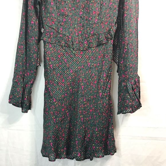 NWOT FREE PEOPLE Size 2 Sweetest Thing Emerald Green & Pink Floral Mini Dress - Picture 6 of 7